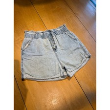 S.O.N.G. Womens XL Light Wash High Waist Paperbag Denim Shorts Button Fly Cotton picture