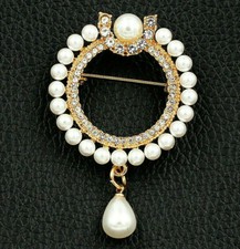 Sophisticated PEARL & RHINESTONE Dangle Brooch Retro Vintage Style and Design picture