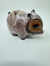 VINTAGE TONALA PIGLET PIG HAND PAINTED BURNISHED MEXICAN POTTERY FIGURINE picture