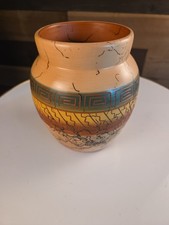 Native American Pottery Navajo Terracotta Horsehair Signed Vase Jar picture