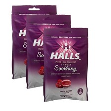 3X HALLS Throat Soothing Cool Berry Flavor Cough Drops 3 Bags 75 Total Drops picture