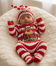 Newborn Baby Girl Boy REINDEER Christmas Sleeper & Matching Hat | Baby Gift NEW picture