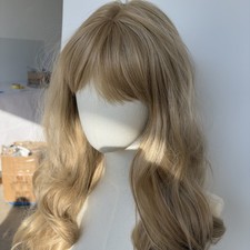Long Wavy Cosplay Wigs With Bangs Wear and Go Blonde Synthetic Hair picture