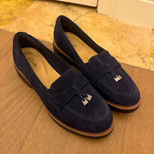 Clarks Collection Navy Blue Suede Loafers Women’s Size 11 picture