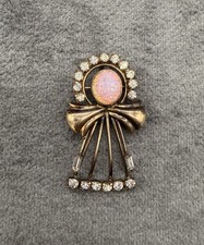 Vintage Bal-Ron 12k Gold Filled Opal-Rhinestone Brooch Pendant picture