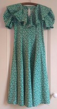 Vintage New 1930s 40s Green Leaf Cotton Dress Puff Sleeves Long Skirt M S Unworn picture