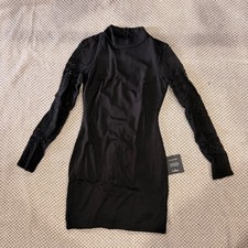Lulus Black Lace Sleeve Bodycon Mini Dress Mock Neck Long Sleeve XS NWT picture
