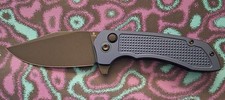 Tenable Knives Entity Button Lock 14C28N Black Stonewashed Blade Blue Aluminum  picture