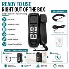 Black Wired Landline Telephone Corded Phone Desk Wall Mountable Home Office Use picture