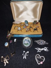 Vintage To Modern Ring & Brooch Lot With Small Case picture