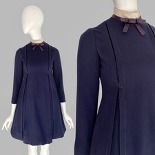 Geoffrey Beene 1960s Size XS Vintage Navy Pleated Wool Babydoll Mini Dress AS IS picture