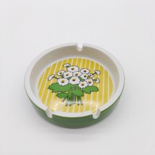 VTG MCM 70s Groovy Daisy Green Yellow Ashtray Trinket Tray Dish Cute Rare Decor picture