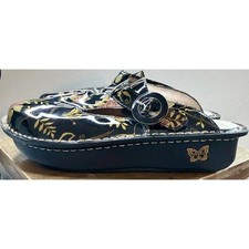 Alegria Floral Patent Leather Clogs  US 9 Black Gold Boho Cottagecore Comfort picture