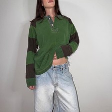 Vintage 90s GAP Rugby Henley Shirt Mens M Green Black Stripe Cotton picture