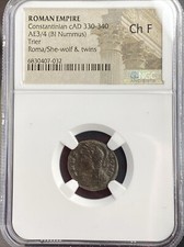 SheWolf Twins 330-340AD Genuine NGC Graded Ancient Roman Coin Constantinian ChF picture