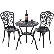 Outdoor 3 Piece Cast Aluminum Bistro Set Table and Chairs for Patio Yard picture