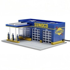 HO Scale Sunoco Gas Station Lighted Model Railroad Service Garage Building picture