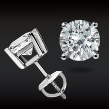 REAL 14K WHITE GOLD 1.00 CT BRILLIANT CUT GRA MOISSANITE STUDS SCREW-BACK GIFT picture