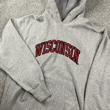 Vintage Wisconsin Badgers Sweatshirt Men S/M Gray Hoodie Reverse Weave Faded Y2K picture