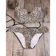 Vintage Victoria's Secret Leopard Bikini Set Strapless Corset XS/34C picture