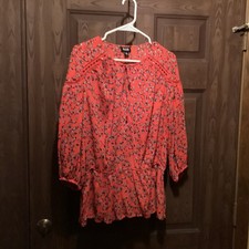 A.n.a. A New Approach Women Boho Peasant Long Sleeve Blouse Red Floral Large picture