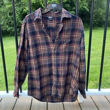 Eddie Bauer Men's M Regular Plaid black red yellow Long Sleeve flannel Shirt picture