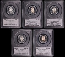 2003-S AL, AR, IL, ME, & MO Silver State Quarter Set PCGS PR-69 DCAM Flag Label picture