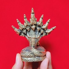 Naga 7 Heads God Brass Statue Grandfather Srisuttho Talisman Thai Buddha Amulet picture