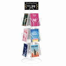 White Metal Rotating Greeting Card Display Rack 12 Pockets 3-Tier 5x7 picture