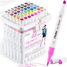Ohuhu Markers, 48-color Double Tipped Alcohol Markers Brush& Chisel for Beginner picture