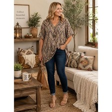 Catherines Est 1946, Plus Size 26/28W Geometric Chevron Split Neck Blouse picture