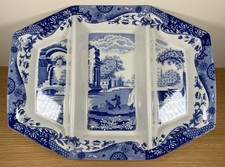 Vintage Spode Blue Italian 3 Section Divided Serving Tray 13” England picture