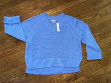 NWT J. Crew V-Neck Raglan High-Low Knit Sweater - Periwinkle / Cornflower Blue picture