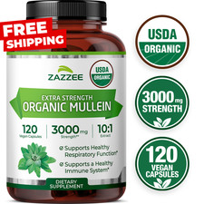 Zazzee USDA Organic Mullein 10:1 Extract, 3000 mg Strength, 120 Vegan Capsules picture