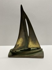 vintage mid-century modern solid brass Sailboat Paperweight  Or Doorstop  picture