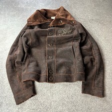 Vintage O’Neill Brown Faux Shearling Jacket High Collar Distressed Y2K Grunge picture