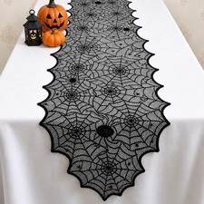 Black Lace Spider Web 8 X 72 Inch Table Runner Halloween Home Decoration Kitchen picture