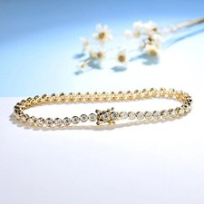 Bezel Set 3.75CT Round Cut GH/VS Natural Diamond Tennis Bracelet 14k Yellow Gold picture