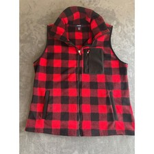 Chaps Sport Mens XL Red Black Buffalo Plaid Fleece Full Zip Vest Pockets picture
