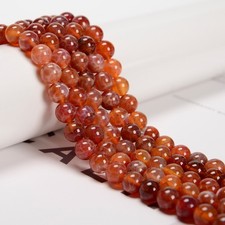Burnt Orange Fire Agate Smooth Round Beads 6mm 8mm 10mm 12mm 15.5