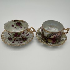 VTG Royal Sealy Japan Iridescent Lusterware Teacup Saucer  & Reticulated  Violet picture