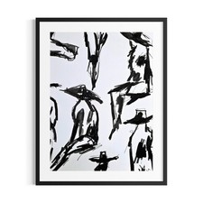 Original 9x12 Expressionist Black Ink Figure Sketches Painting Signed Paper picture