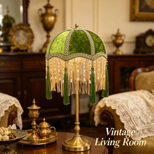 Premium Classic Victorian Olive Green Velvet Lampshade with Tassels picture