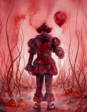 Pennywise Red Horror Watercolor Poster Print picture