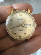 VINTAGE 1960s-70s BENRUS GERMANY DAY DATE AUTOMATIC WATCH RUNS MENS picture