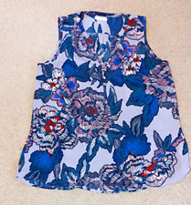 maurices Women’s Blue/Pink Floral Split Neck Sleeveless Blouse Size M picture
