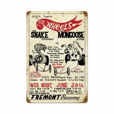 SNAKE VS MONGOOSE HOT WHEELS FREMONT RACEWAY HEAVY DUTY USA MADE METAL ADV SIGN picture