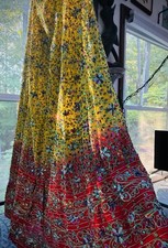 Yellow Red Ombré Indian Lehenga Skirt Heavy Beaded Embroidered Gold Latkans picture