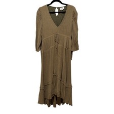 &merci Olive Green Tiered Midi Dress V-Neck High-Low Boho L picture