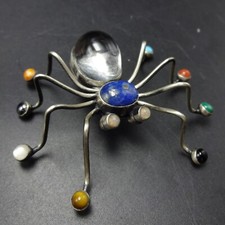 Herbert Ration NAVAJO SterlingSilver QUARTZ LAPIS Bug INSECT Gemstone Pin/Brooch picture